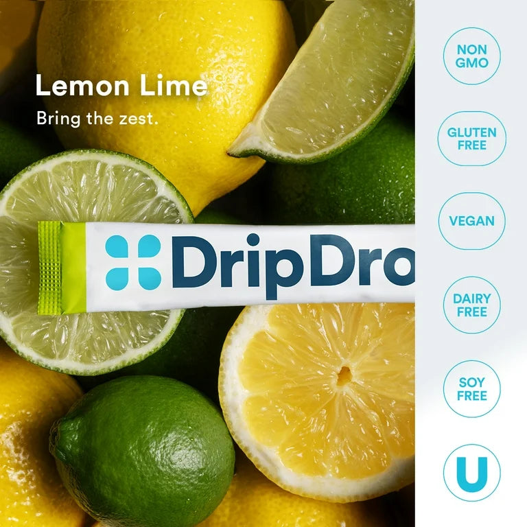 DripDrop Electrolyte Powder - Lemon Lime Zero Sugar (16oz) 100 Packets