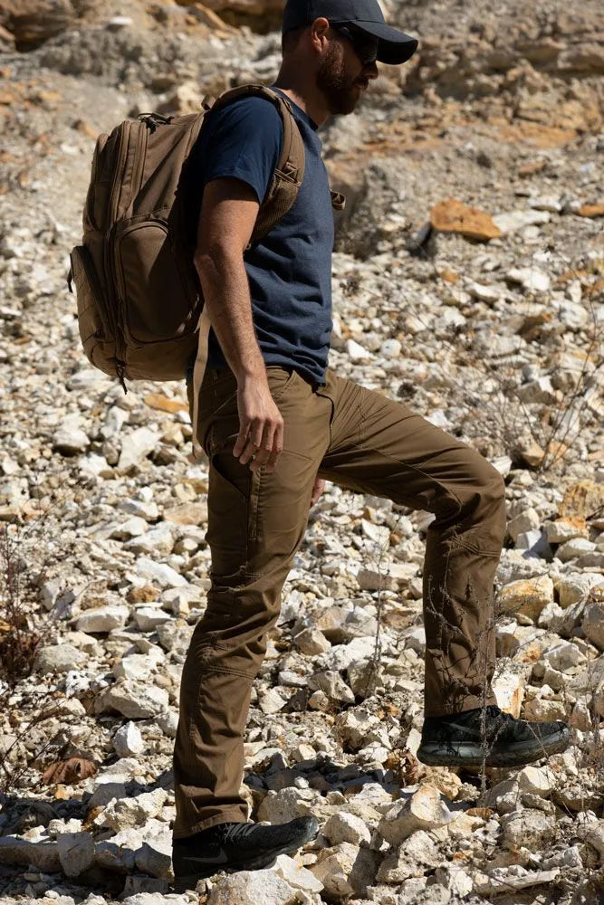 Exceptional performance no matter where your journey takes you with the lightweight, breathable, cotton-like feel of the Aeros pant. The durable cotton-nylon-spandex blend holds up to hiking and other outdoor activities, with articulated knees, double stitching, reinforced pockets and a tough eyelet snap to hold it all together on the job. Useful, low profile pockets keep all your EDC and other essentials close at hand while the casual look of the Aeros allows you to wear them anywhere.