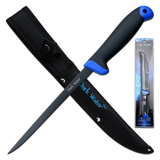 Whether out in the deep or off a dock, salt or fresh, Dark Water has you covered.  This line of fishing knives features everything you need to clean and prepare your catch.  The blades in this line are all coated with PTFE to maximize corrosion resistance.