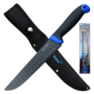 Whether out in the deep or off a dock, salt or fresh, Dark Water has you covered.  This line of fishing knives features everything you need to clean and prepare your catch.  The blades in this line are all coated with PTFE to maximize corrosion resistance.