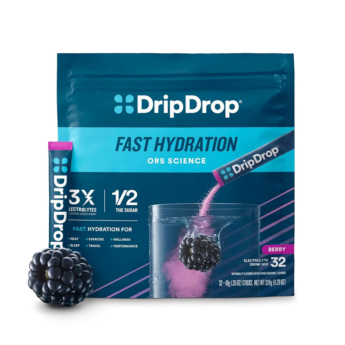 DripDrop Electrolyte Powder Packets - Berry 32 Count