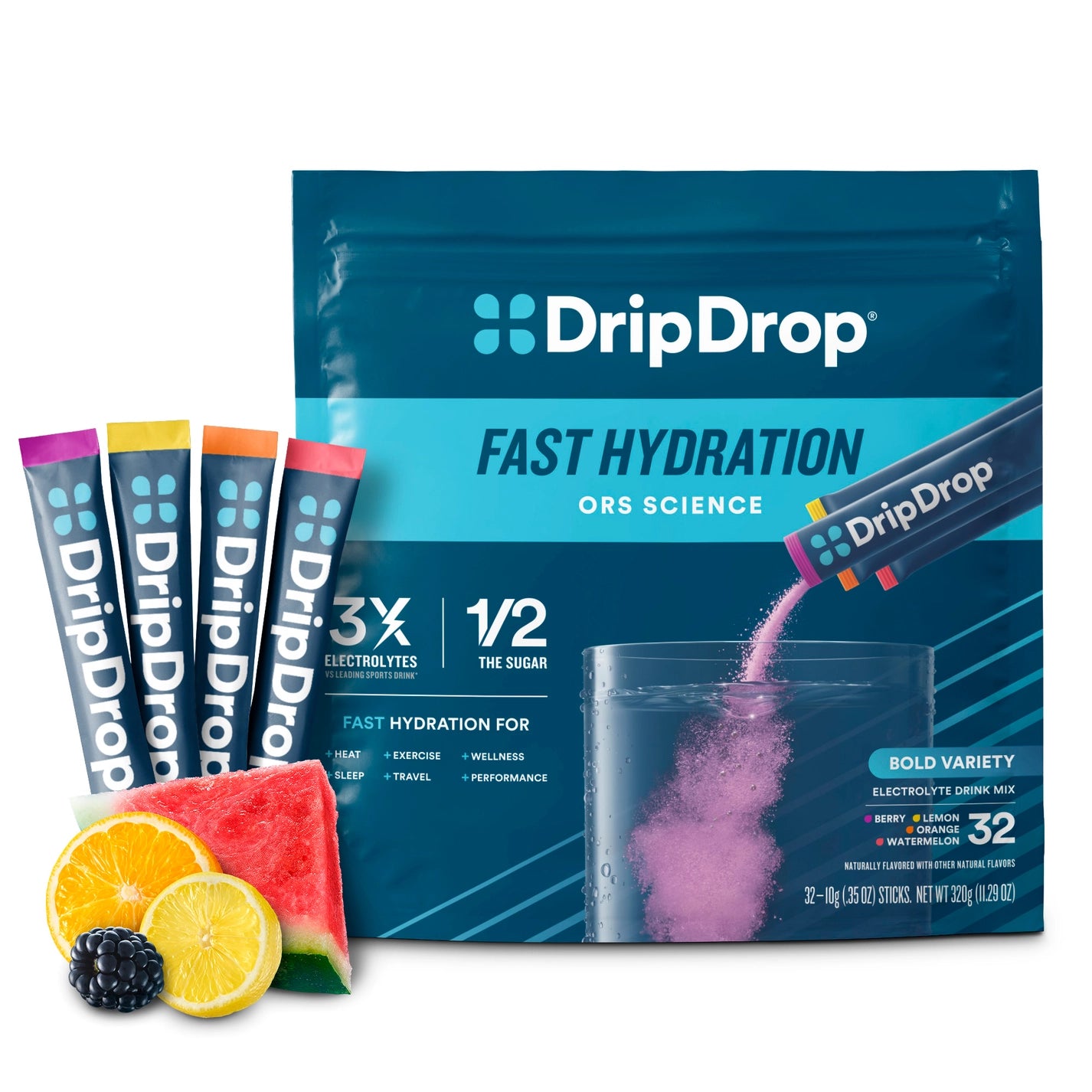 DripDrop Electrolyte Powder Packets - Bold Variety 32 Count