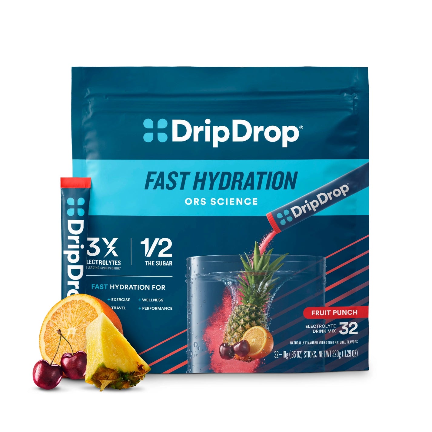 DripDrop Electrolyte Powder Packets - Fruit Punch 32 Count