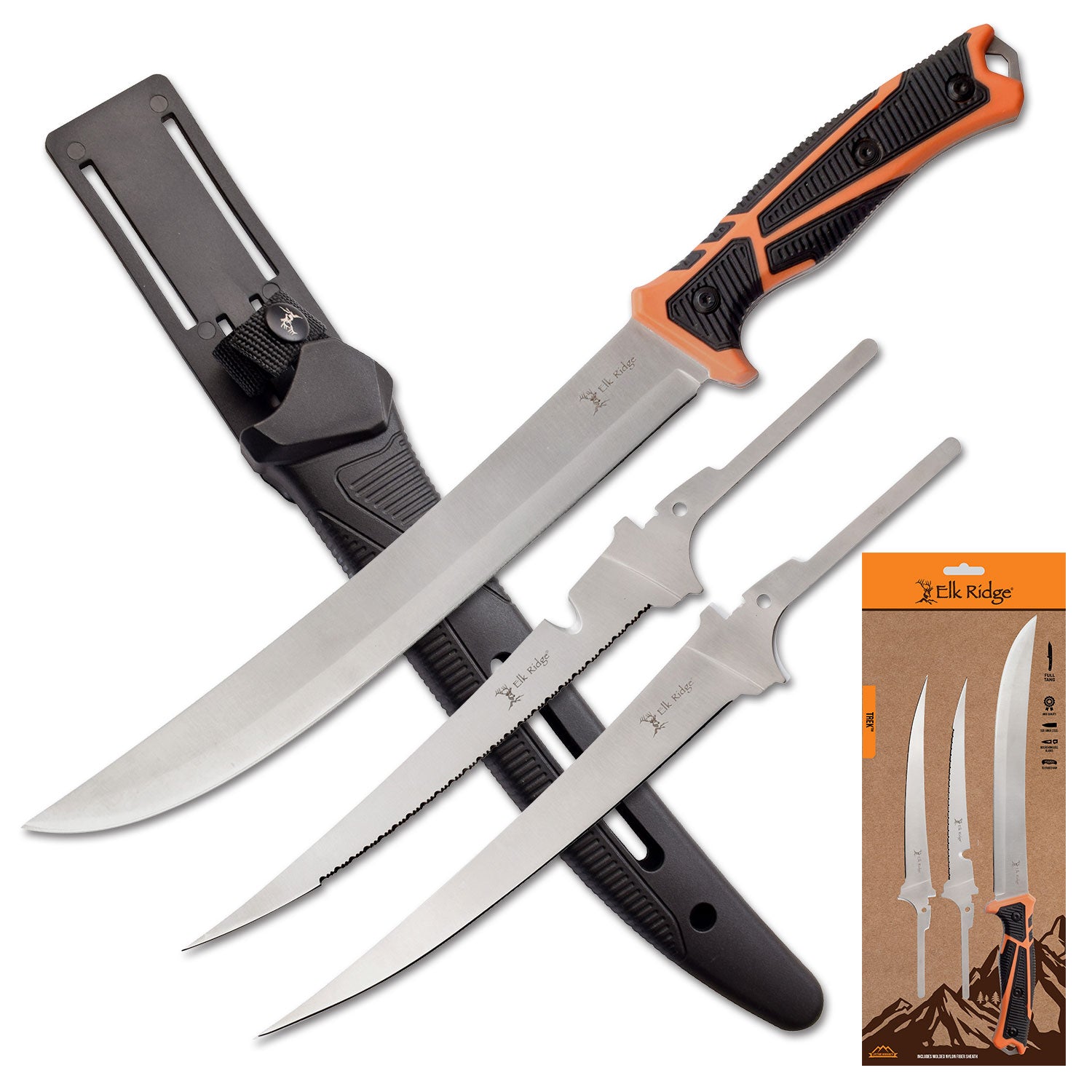 Elk Ridge Trek: A rugged outdoor adventure knife, featuring a sturdy blade and ergonomic handle, ideal for trekking and wilderness exploration.