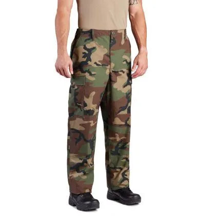 This 100% cotton ripstop Battle Dress Uniform Trouser (BDU) is sewn to mil-spec MIL-T-44047E. Maximum durability in a classic style with all the functional details you need. Felled seams and a reinforced seat and knee for maximum durability. Six pockets with fused flaps give you a clean, professional look.