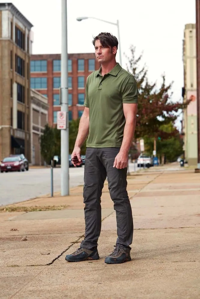 Exceptional performance no matter where your journey takes you with the lightweight, breathable, cotton-like feel of the Aeros pant. The durable cotton-nylon-spandex blend holds up to hiking and other outdoor activities, with articulated knees, double stitching, reinforced pockets and a tough eyelet snap to hold it all together on the job. Useful, low profile pockets keep all your EDC and other essentials close at hand while the casual look of the Aeros allows you to wear them anywhere.  